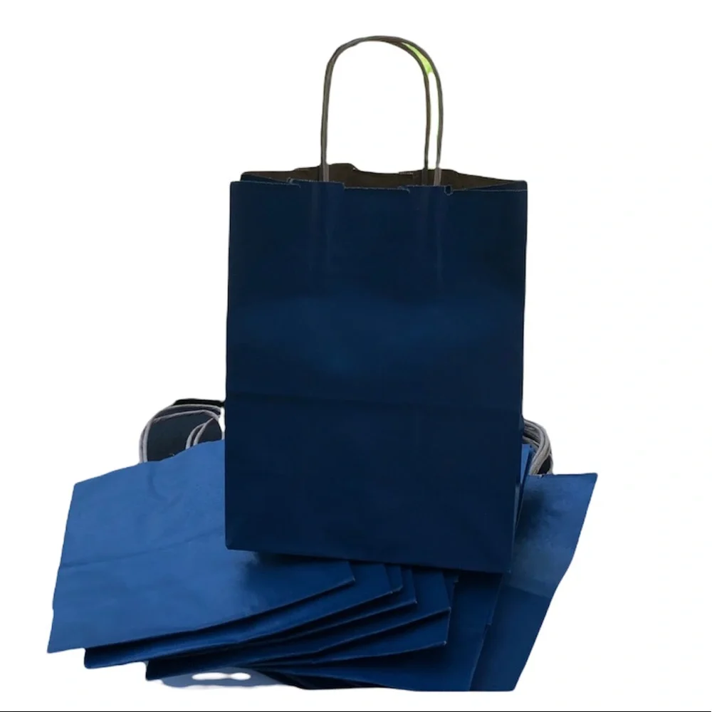 Navy Blue Kraft Tinted Paper Gift Shopping Bags 12 Pack CUB 8X4X10 Dozen